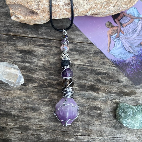 Wire Wrapped Amethyst Cluster Point Wand / Necklace / Oddity - Picture 1 of 13